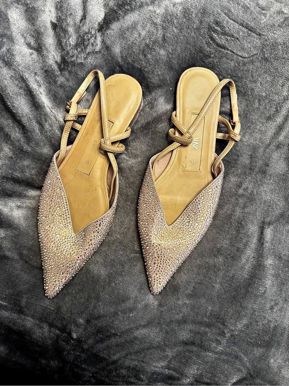 Zara Embellished Pointed-Toe Sandals in Gold